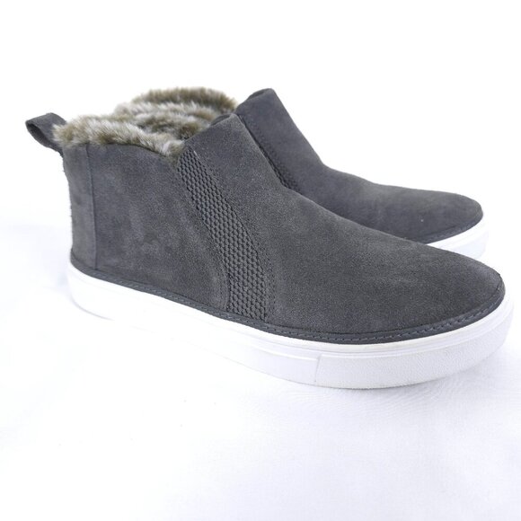 Toms Size 6.5 Bryce Grey Leather Suede Faux Fur Slip On Sneaker Pavement Gray - Picture 1 of 6